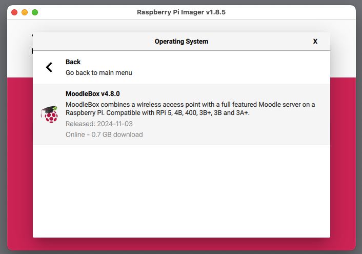 Select Moodlebox v4.8.0