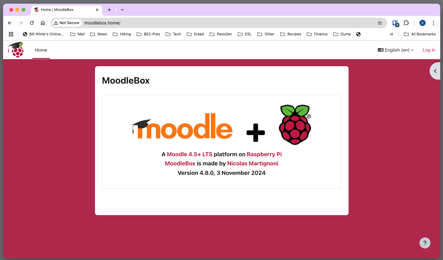 Open browser and go to moodlebox.home