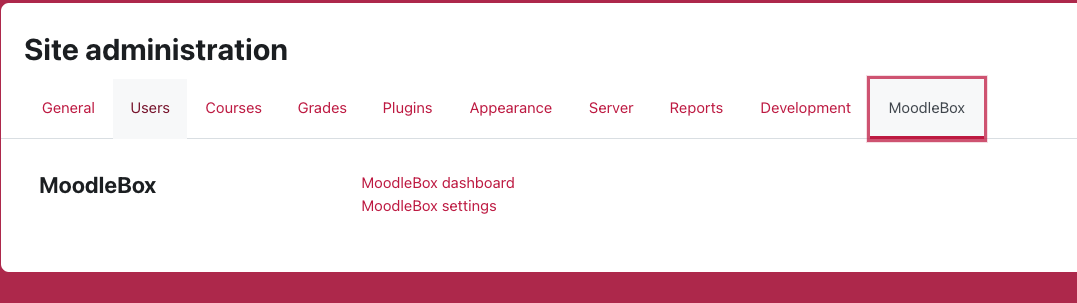 Select MoodleBox and then select MoodleBox Dashboard