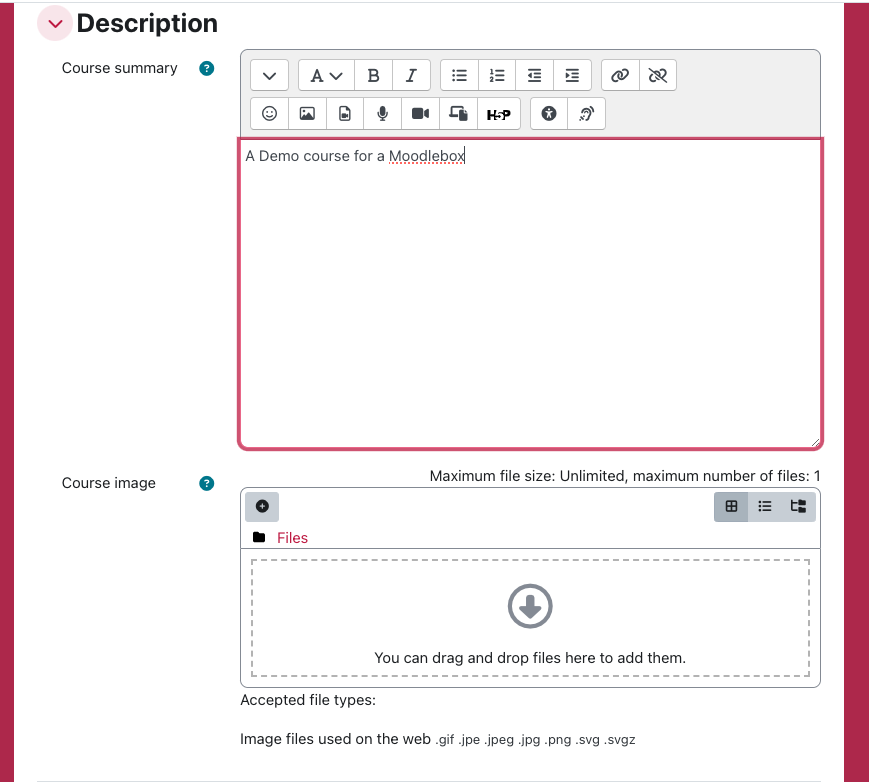 Write the course description and add an image for the course if necessary.