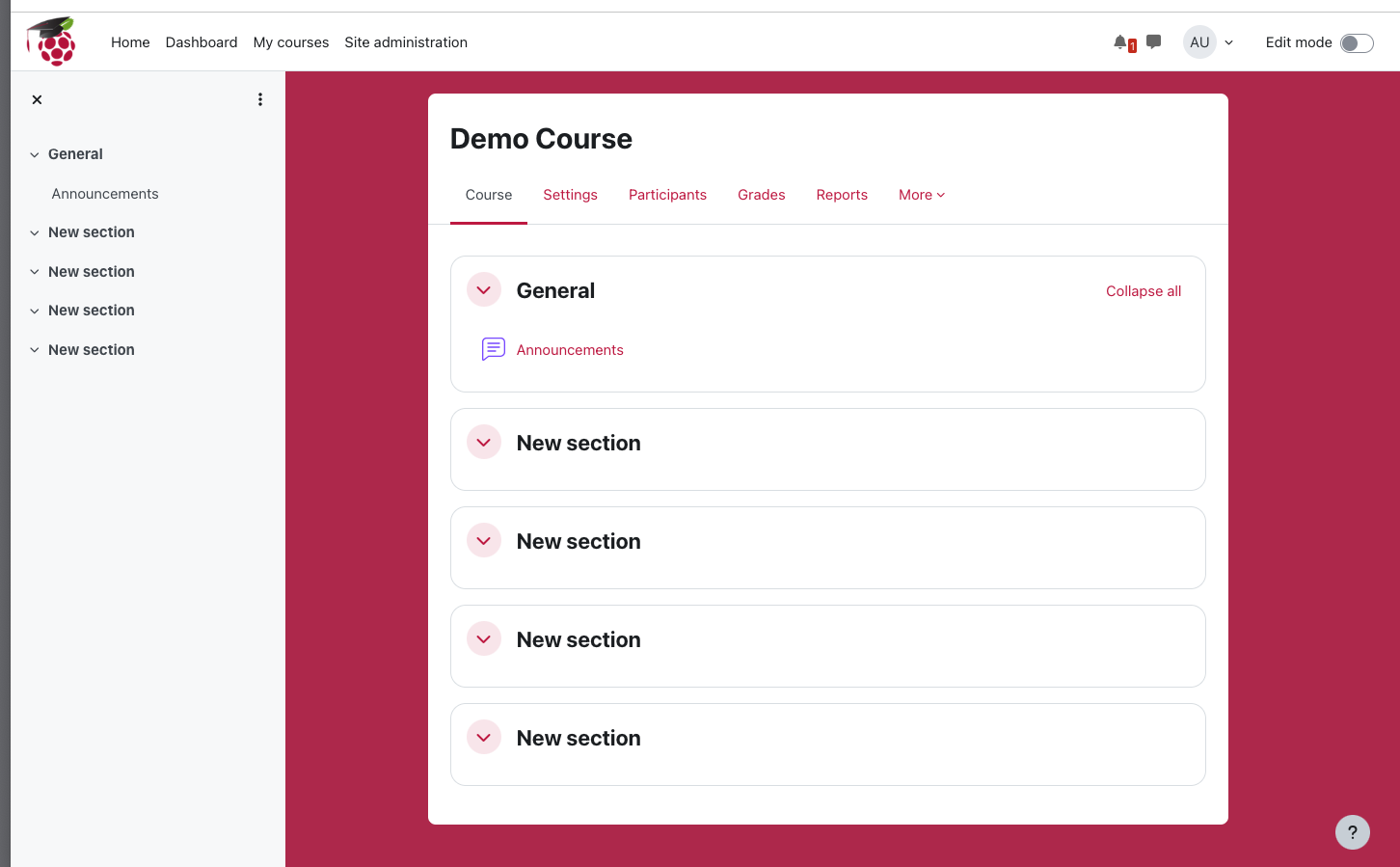 And now you have your fist course ready to add material and assignments.