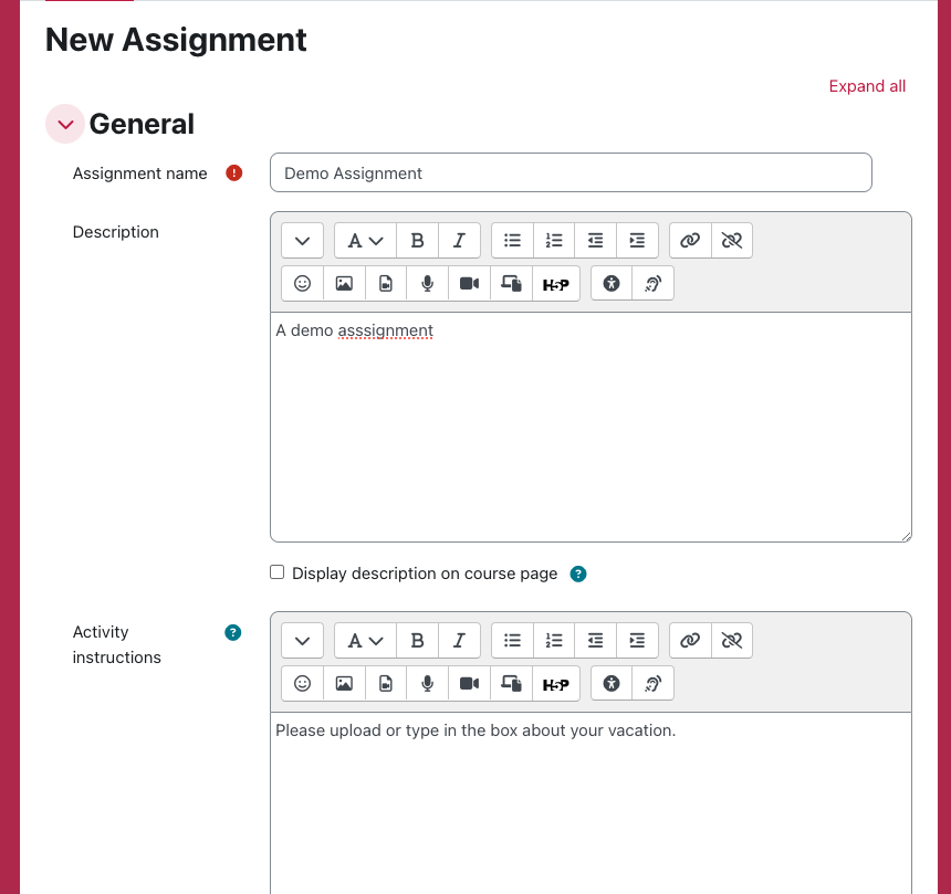 Name the assignment and add the details as needed.