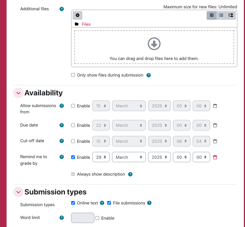 Select any options as needed.